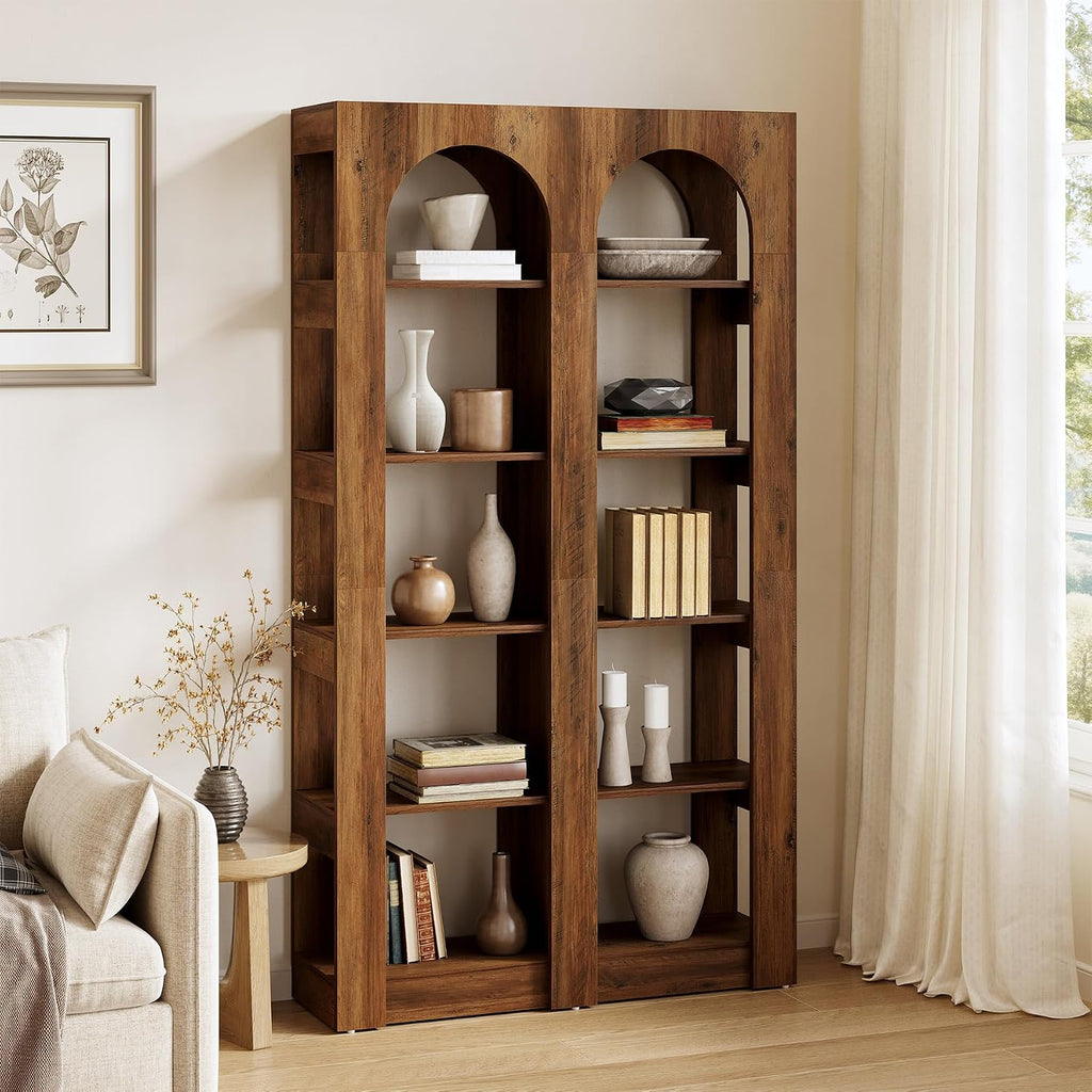 LITTLE TREE 5-Tier Wooden Bookshelves and Bookcases, Free-Standing Display Storage Shelves, 70.87 Inch Tall Furniture for Home Office, Living Room, Bed Room, Brown