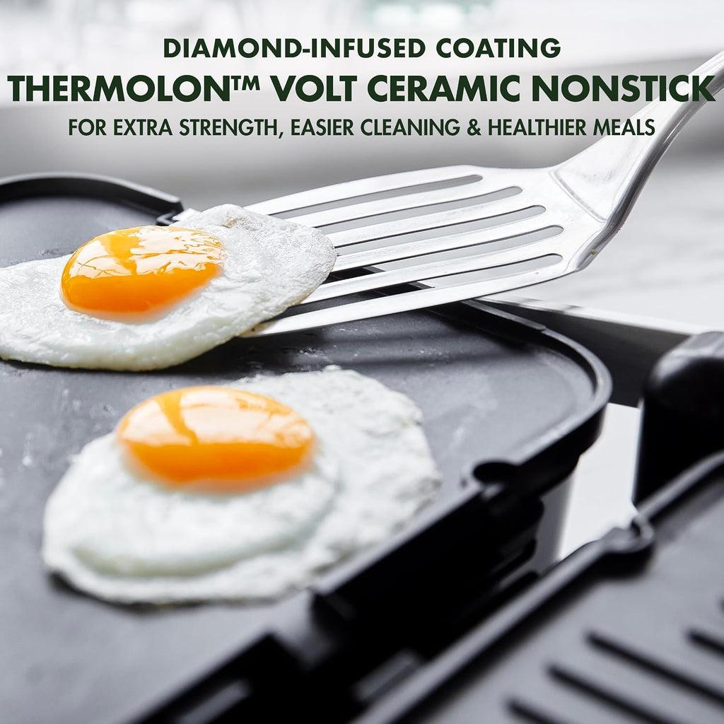 GreenPan Electric Indoor Stainless Steel 6-in-1 Contact Grill and Griddle, Healthy Ceramic Nonstick, Dishwasher Safe Reversible Plates, PFAS-Free