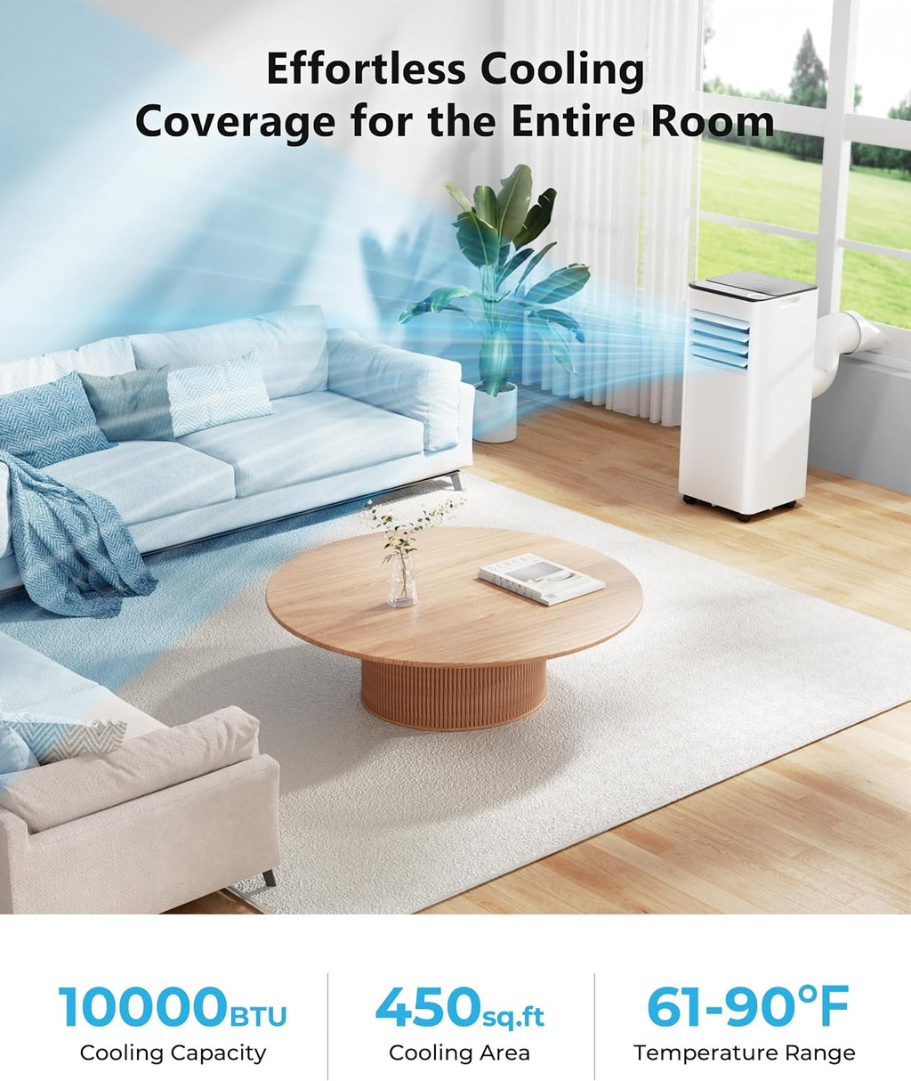 EUHOMY 10,000 BTU Portable Air Conditioners Up to 450 sq.ft, 3-1 Standing Smart Cooling AC with Remote, Dehumidifier, Fan, Air Conditioner Cools Room, 3 Modes, 24-hour timer, LED Display, Bedroom