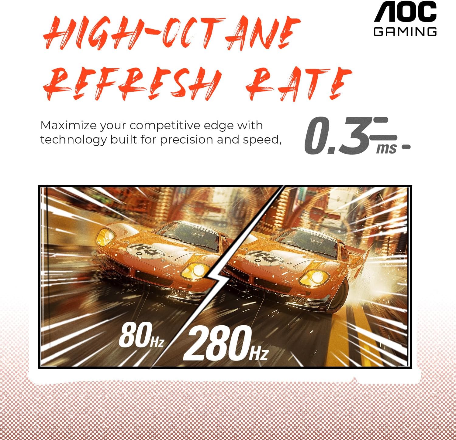 AOC 27' Curved Gaming Monitor, FHD 1080p, 280Hz (DP) 240Hz (HDMI), 0.3ms MPRT, VA Panel 1500R, AMD FreeSync Premium, HDR Ready, Height Adjustable, DisplayPort HDMI C27G4ZH