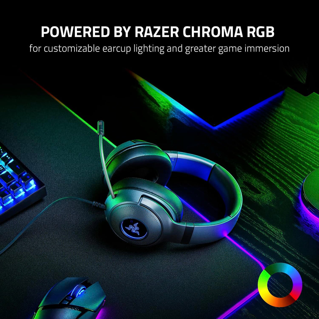 Razer Kraken V3 X Wired USB Gaming Headset: Lightweight Build - Triforce 40mm Drivers - HyperClear Cardioid Mic - 7.1 Surround Sound - Chroma RGB Lighting - Black,(Pack of 8)