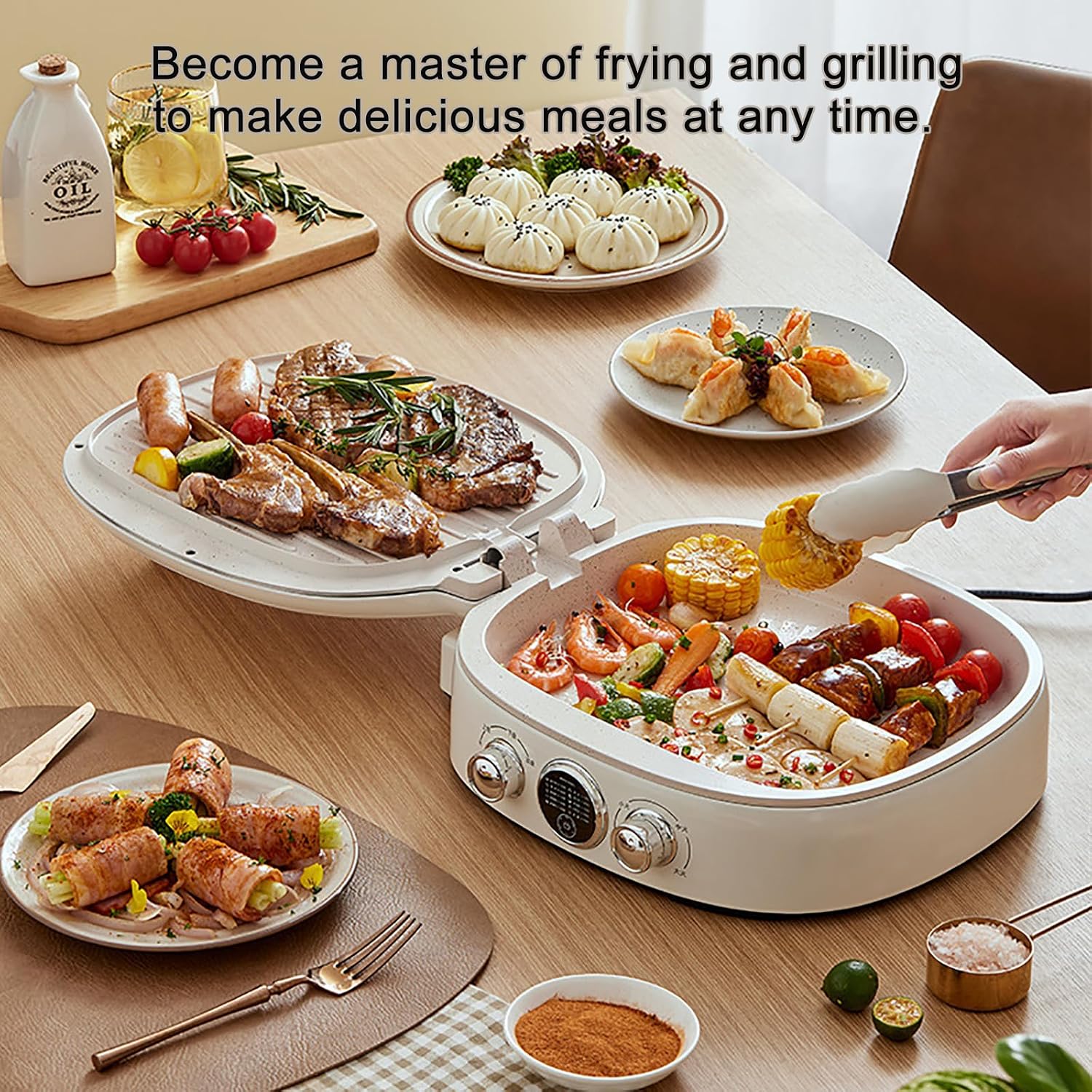 Stainless Steel Griddler, Electric Contact Grill,1400W Adjustable Temp Contro Electric Grill with Ceramic Non-Stick Coating Plate, Opens 180 Degrees, for Any Type or Size of Food