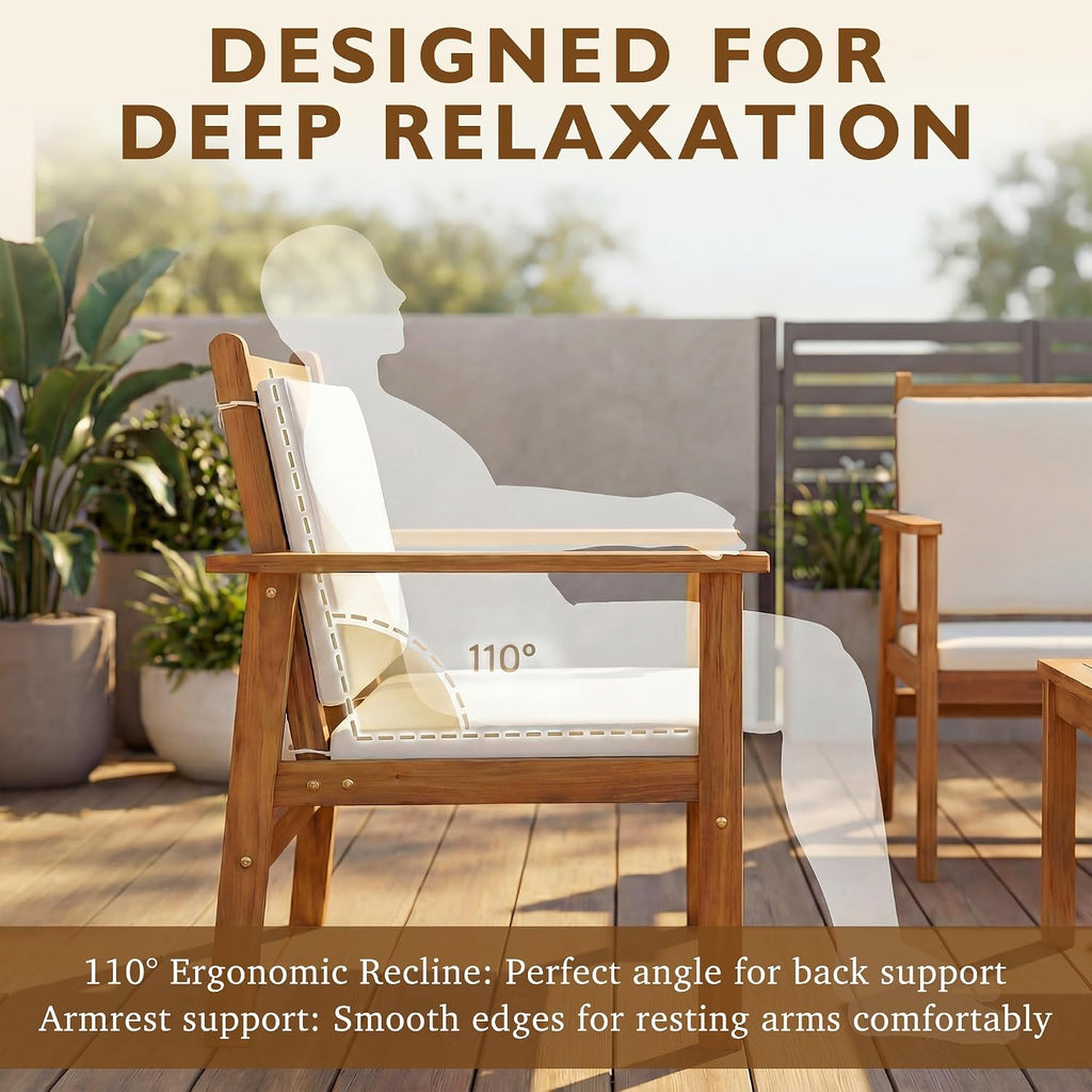 Devoko Patio Furniture 4 Piece Acacia Wood Outdoor Conversation Sofa Set with Table & Cushions Porch Chairs for Garden, Deck, Backyard, Natural