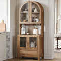 TYBOATLE 75'' Tall Arched Cabinet w/Accessible Storage Area, China Cabinet w/Anti-Tipping Device and Innovative Drawer, Versatile Cupboard for Kitchen, Dining (Natural)