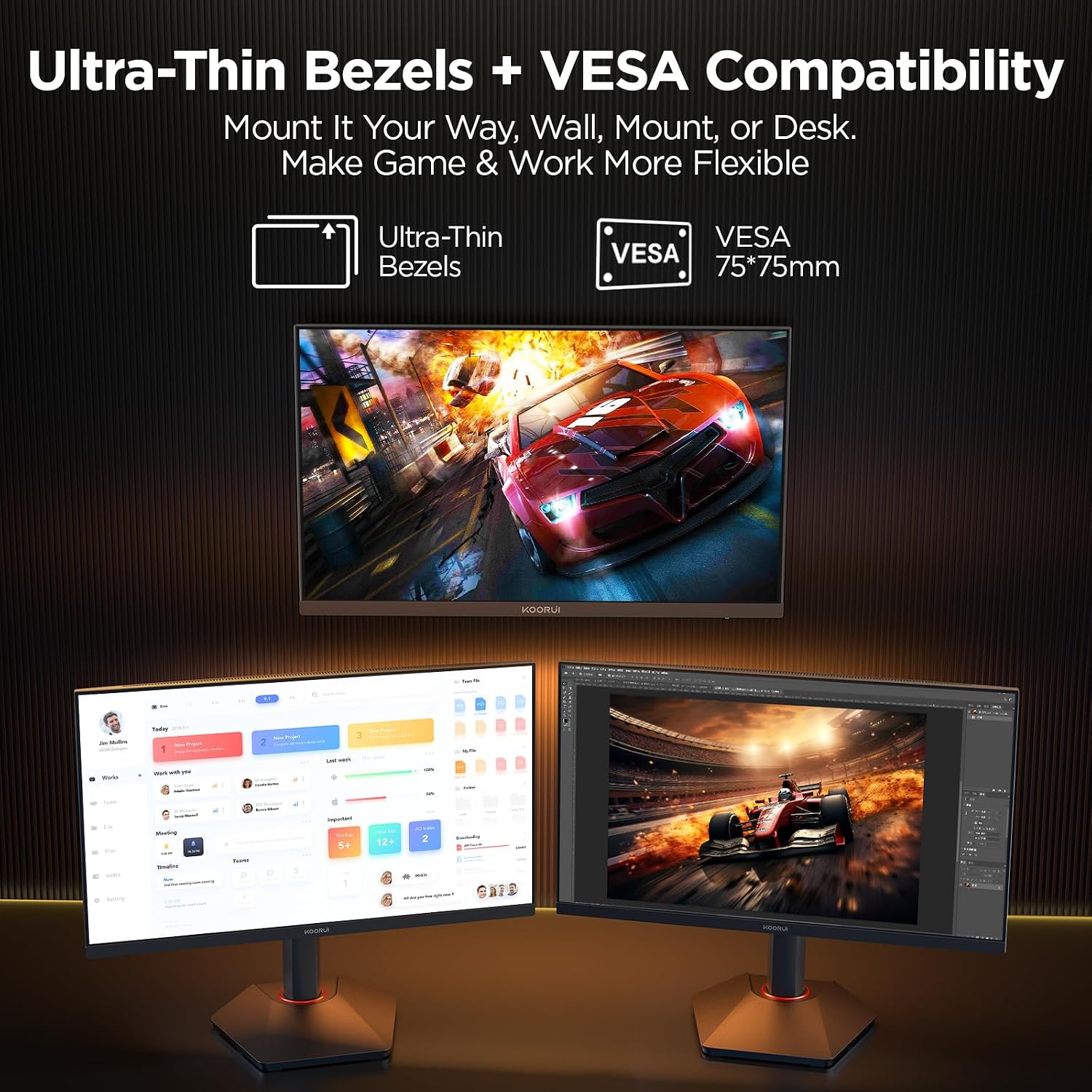 KOORUI G2511E 24.5 Inch Gaming Monitor, 320Hz 1ms Fast IPS PC Monitor, FHD 1080P, HDR 400, 95% DCI-P3 Color Gamut, Adaptive Sync Compatible, Ergonomic Stand, HDMI 2.0 & DP 1.4, Black