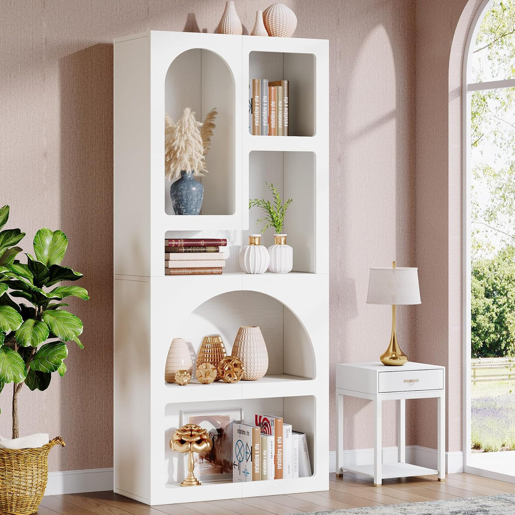 Tribesigns 70.87' Tall Geometric Bookshelf, White Arched Bookcase with 5 Irregular Storage Shelves, Modern Open Art Decor Display Shelf Free-Standing for Living Room, Bedroom, Closet