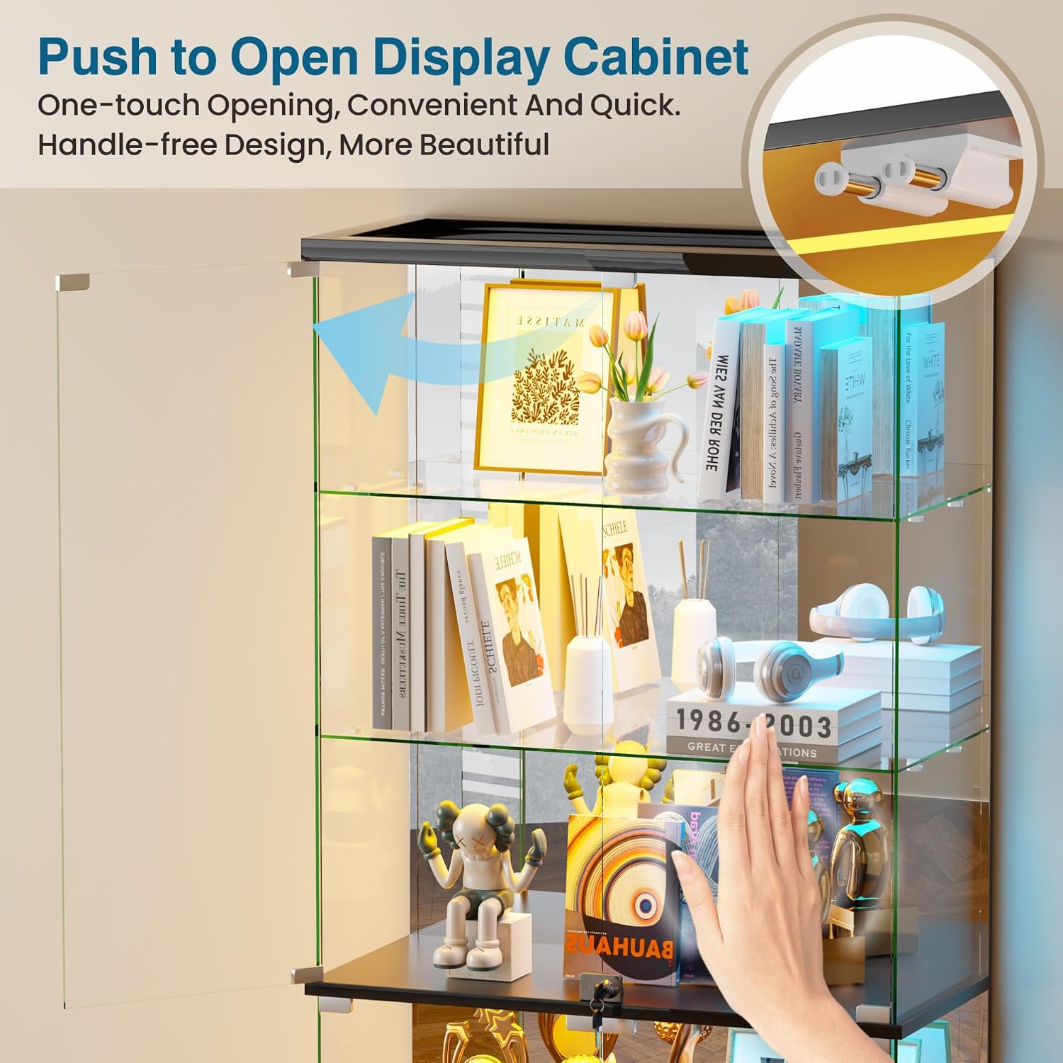 HNEBC 5 Tier Glass Display Cabinet, 66.9' Curio Cabinet with RBG Lights, Display Cases with Lockable and Human Body Sensor, Bookcases for Collectibles, Figurines, Books, Toys, Black