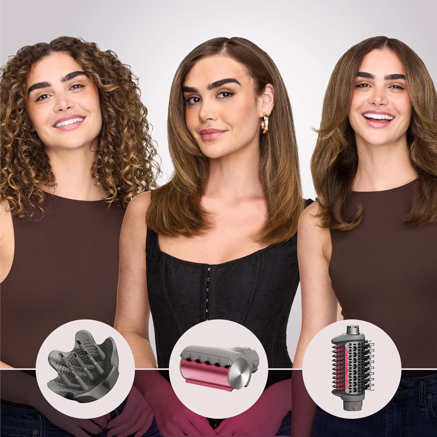 Shark FlexFusion Hair Dryer with Fusion Hair Brush, Diffuser, Ceramic Air Styler with Auto-Wrap Hair Curlers, Ceramic Plates, Metallic Mist HD642