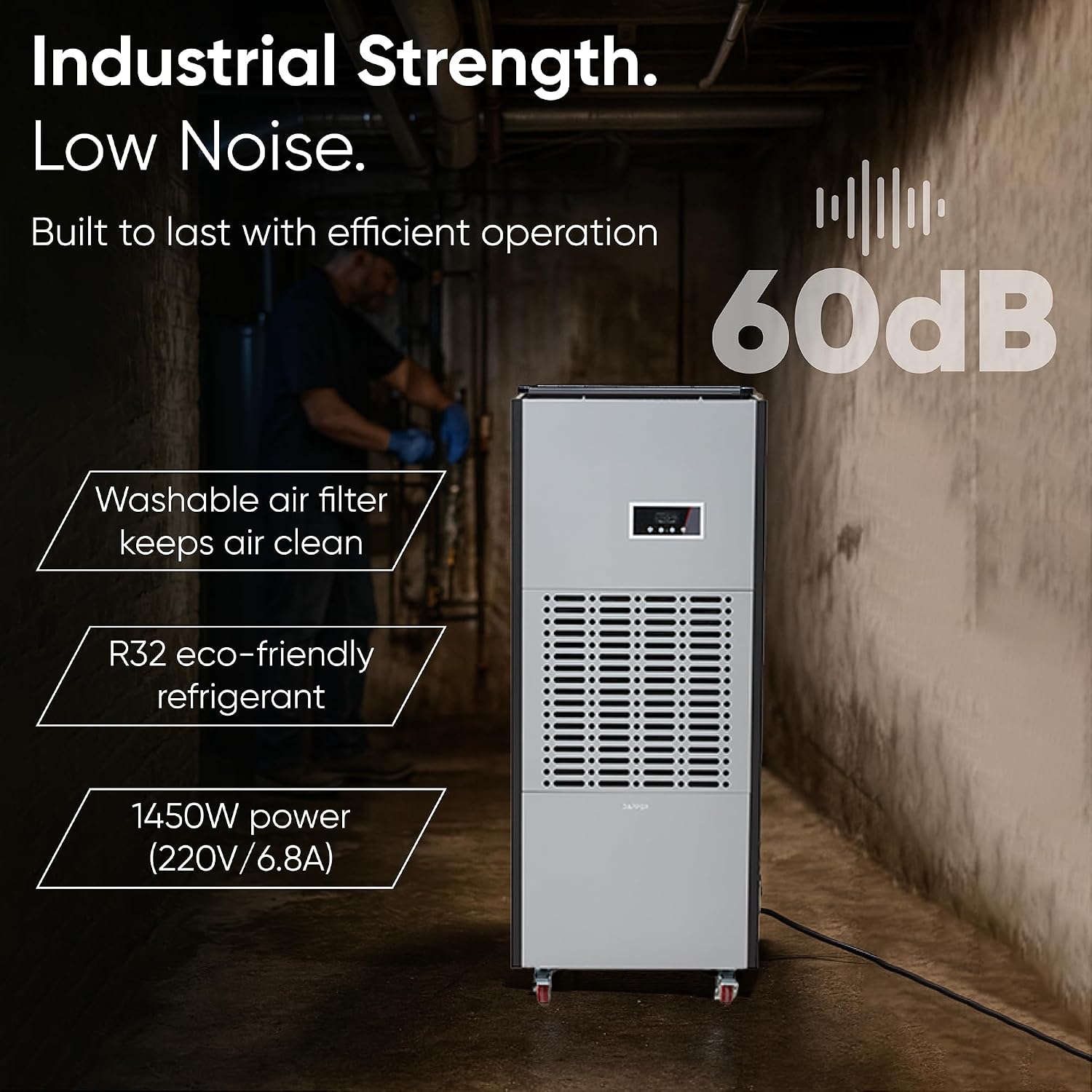 350 Pints Commercial Dehumidifier for Basements & Industrial Spaces – Built-In Pump, Drain Hose, Continuous Operation, 2-Speed Fan, 30000 Sq Ft Coverage