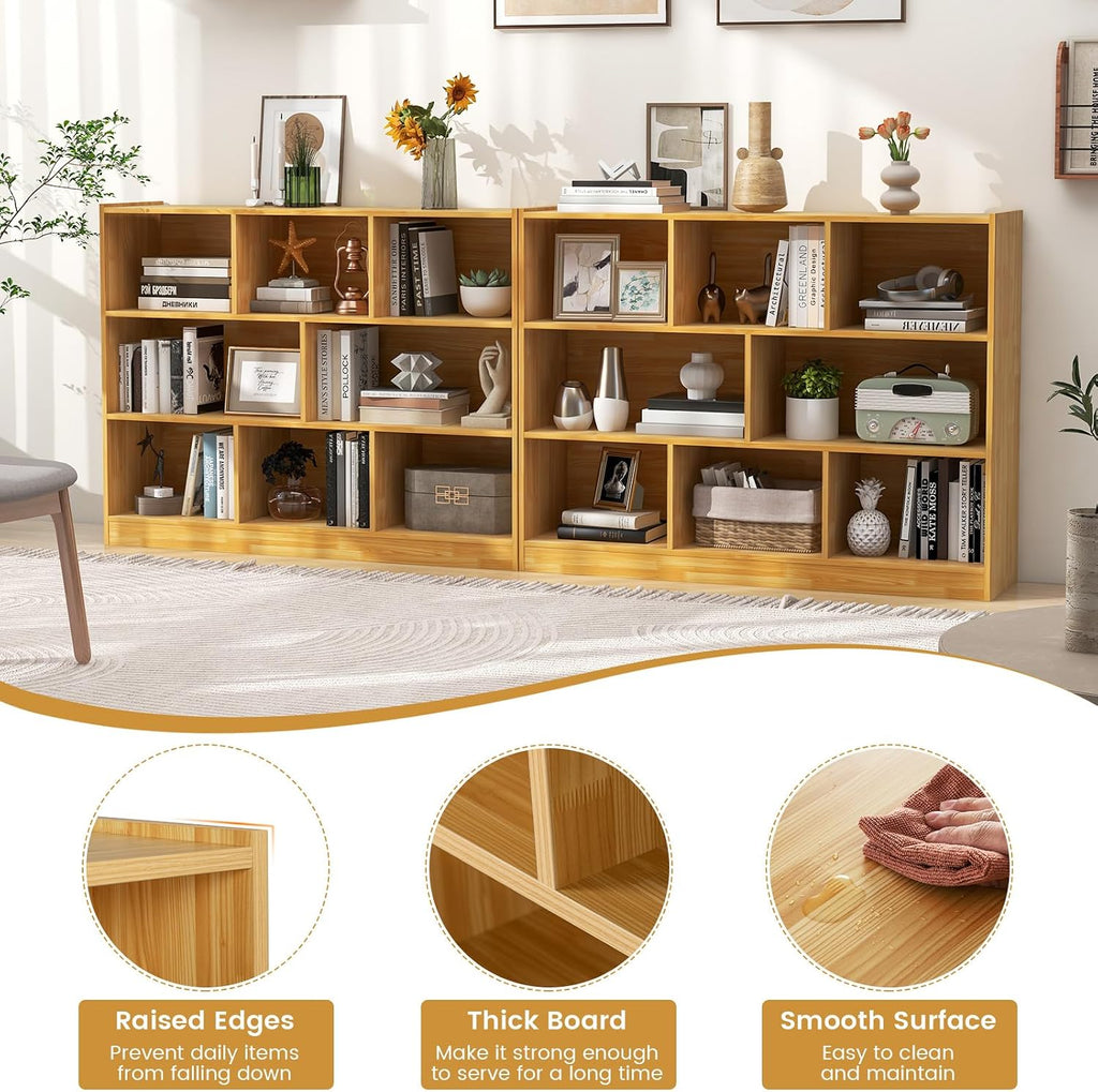 Giantex 8 Cube Bookcase, Freestanding 3-Tier Open Bookshelf, Modern Storage Display Cabinet, Wood Cube Storage Organizer for Living Room, Kid's Room, Burlywood