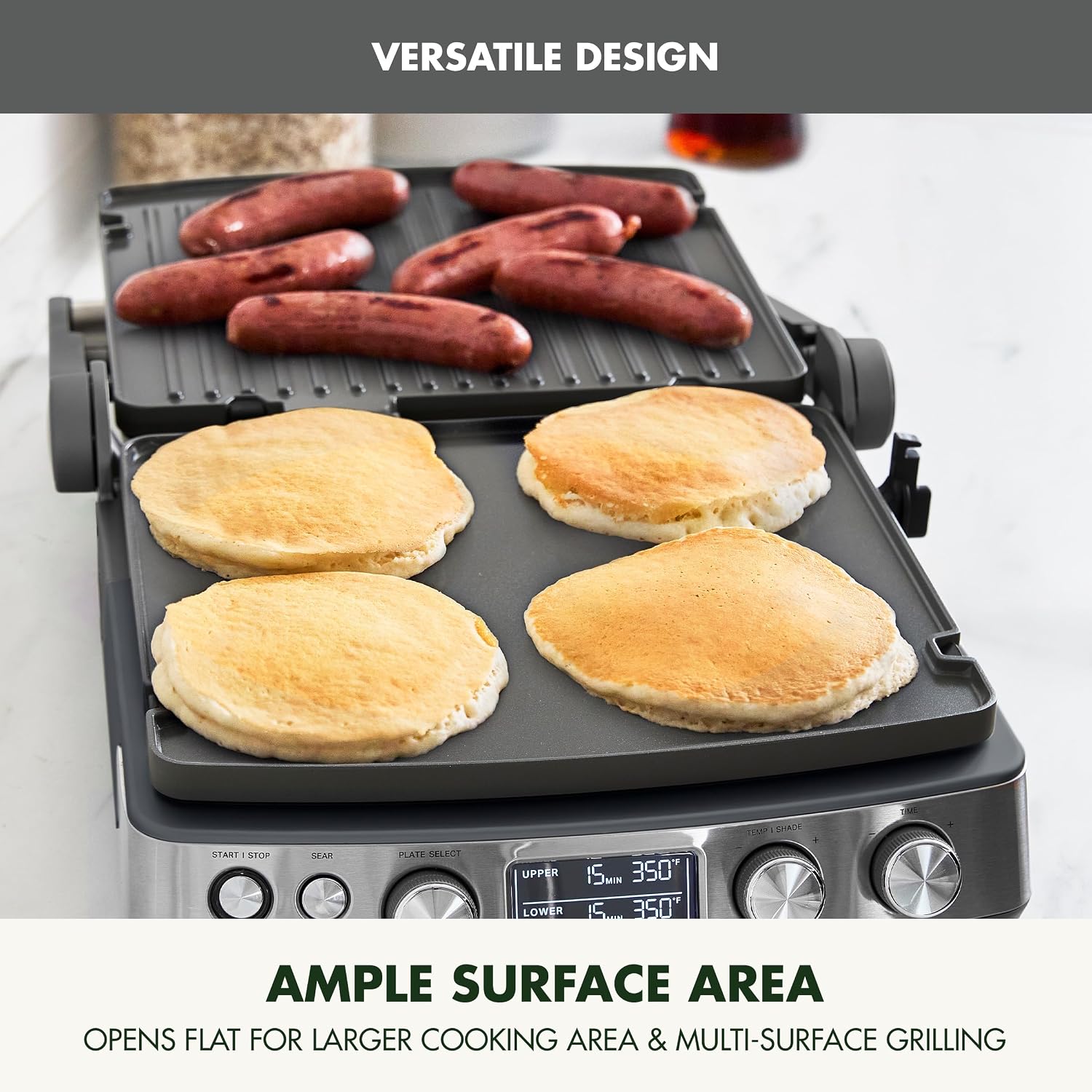 GreenPan Elite 7-in-1 Multi-Function Contact Grill & Griddle, Healthy Ceramic Nonstick Reversible Plates, Adjustable Shade & Shear, Closed Press/Open Flat Surface, PFAS-Free, Graphite
