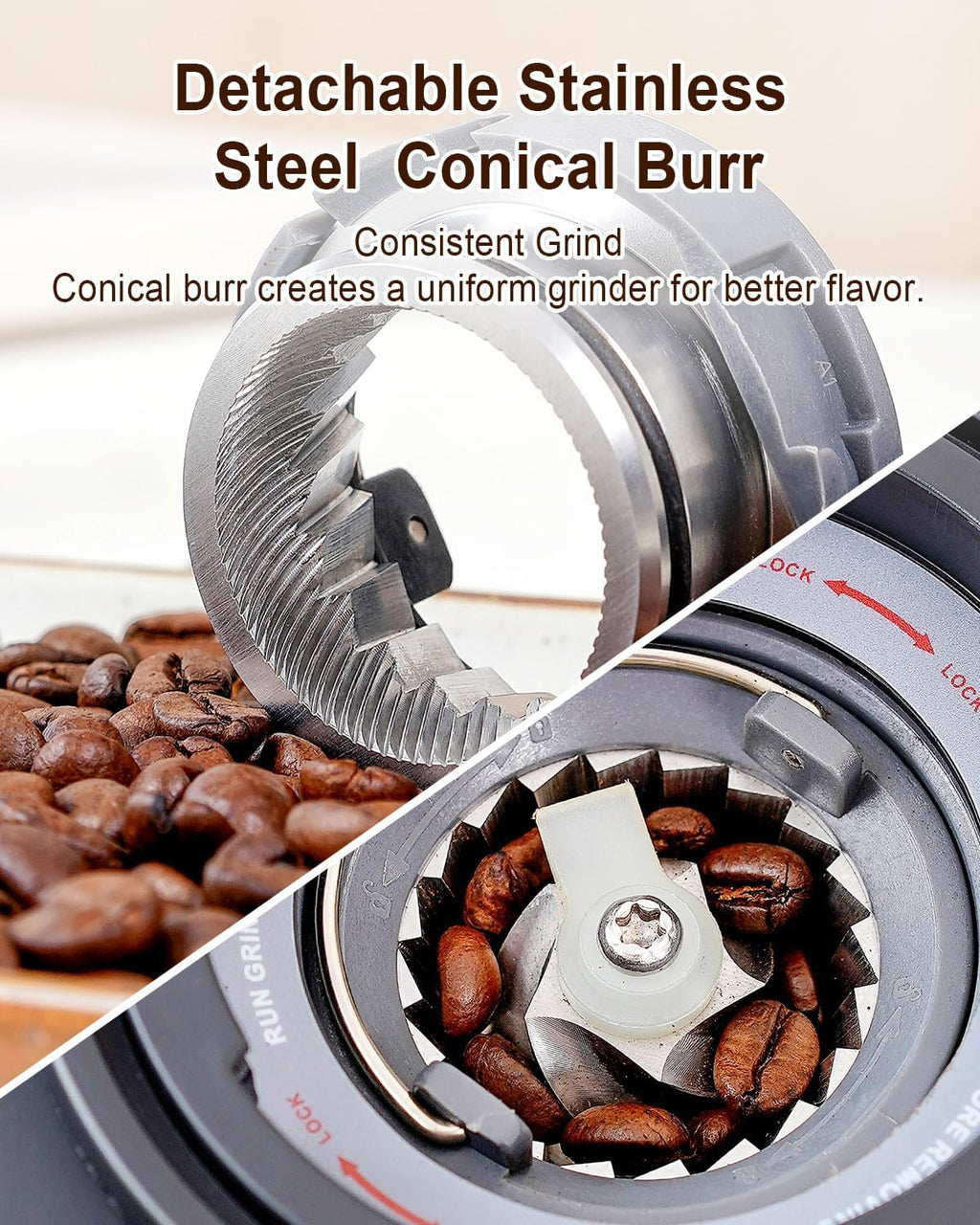 MOKKOM Coffee Grinder with Removable Coffee Scale via Bluetooth Connectivity, Anti-static Conical Burr Coffee Bean Grinder, 31 Precise Settings for Espresso/Drip/Pour Over/Cold Brew/French Press