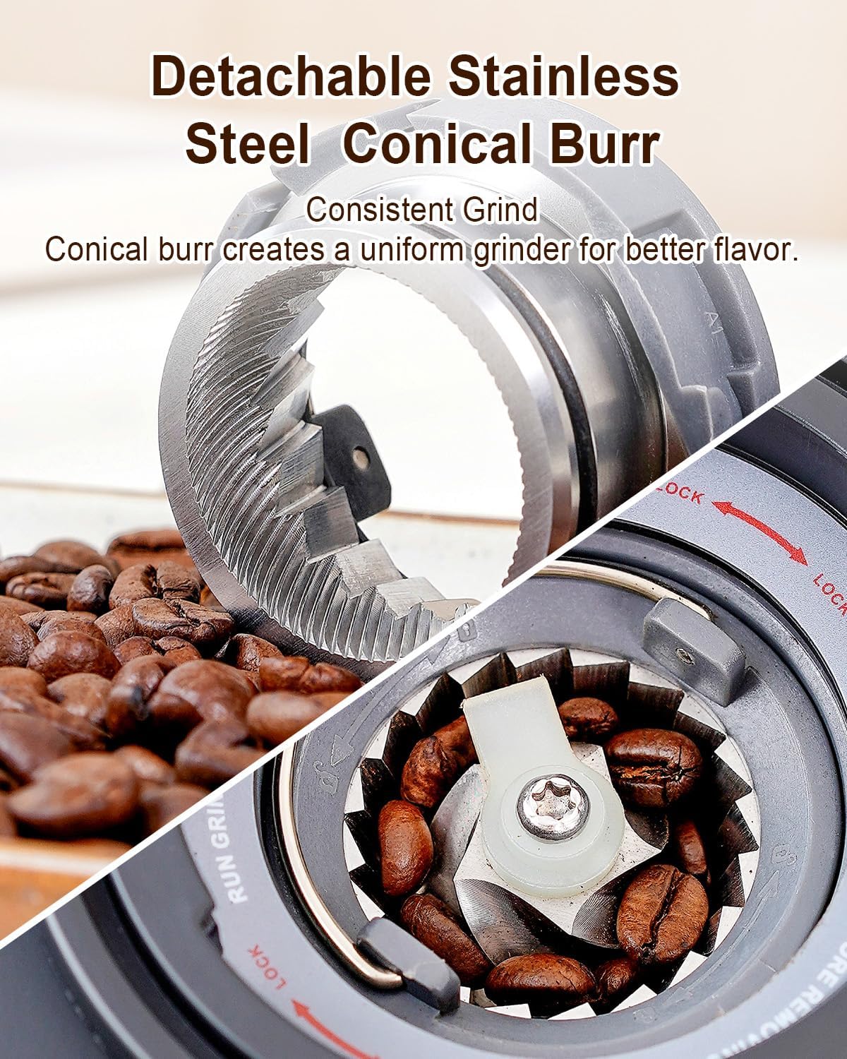 MOKKOM Coffee Grinder with Removable Coffee Scale via Bluetooth Connectivity, Anti-static Conical Burr Coffee Bean Grinder, 31 Precise Settings for French Press/Cold Brew/Pour Over/Drip/Espresso