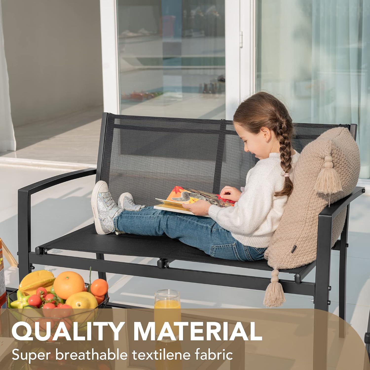 Devoko Outdoor Furniture Set 4 Piece Patio Conversation Sets Porch Furniture with Lawn Chairs & Glass Coffee Table for Garden Poolside (Black)