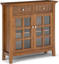 SIMPLIHOME Acadian Storage Cabinet - 36 inch Wide Solid Wood Entryway Storage Cabinet in Light Golden Brown, Transitional Cabinet for Hallway or Living Room with 2 Drawers and Adjustable Shelves