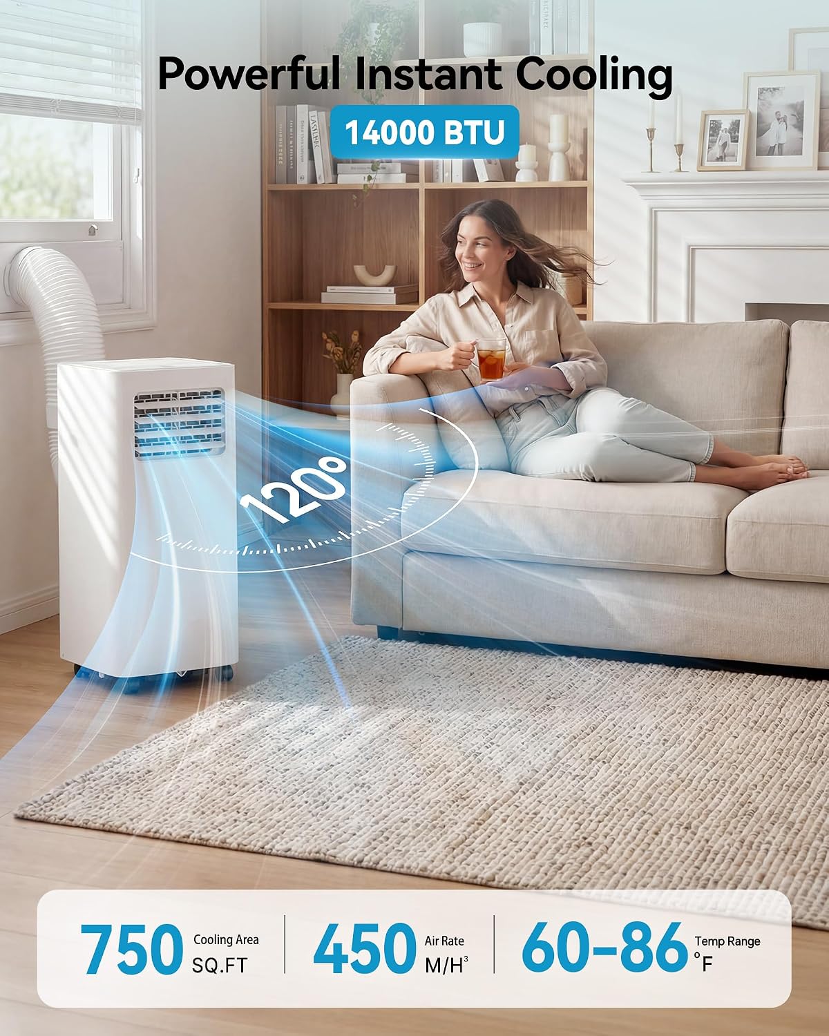 Portable Air Conditioners 14,000 BTU, 3-in-1 Portable Air Conditioner for Rooms Up to 750 sq.ft. with Cool, Fan, Dehumidifier, Sleep, 24H Timer, Portable AC Unit with App/WiFi/Remote for Bedrooms