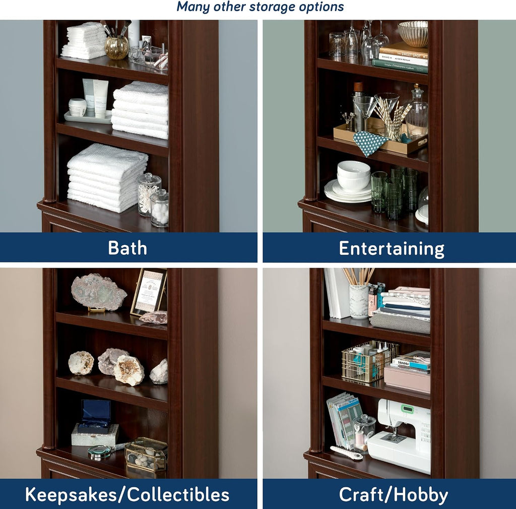 Sauder Palladia Book Shelf, Bookshelf with Storage, Library Bookcase with Doors and Adjustable Shelves, in Select Cherry finish