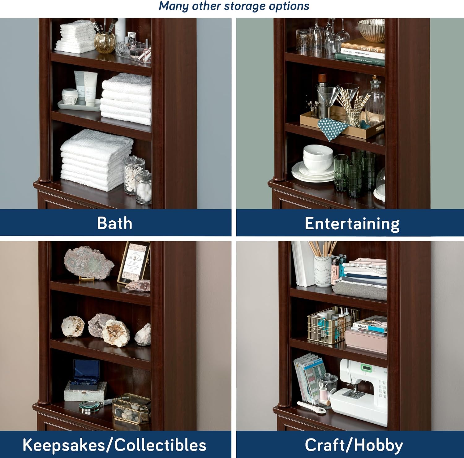Sauder Palladia Book Shelf, Bookshelf with Storage, Library Bookcase with Doors and Adjustable Shelves, in Select Cherry finish