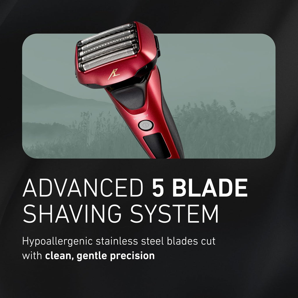 Panasonic ARC5 Electric Razor for Men Face, Wet & Dry Shavers for Men with Foil Shaver, Pop-up Trimmer, Ultra-Fast 5-Blade, Smart Shave Sensor, 16D Flexible Pivoting Head - ES-ALV6HR (Red)