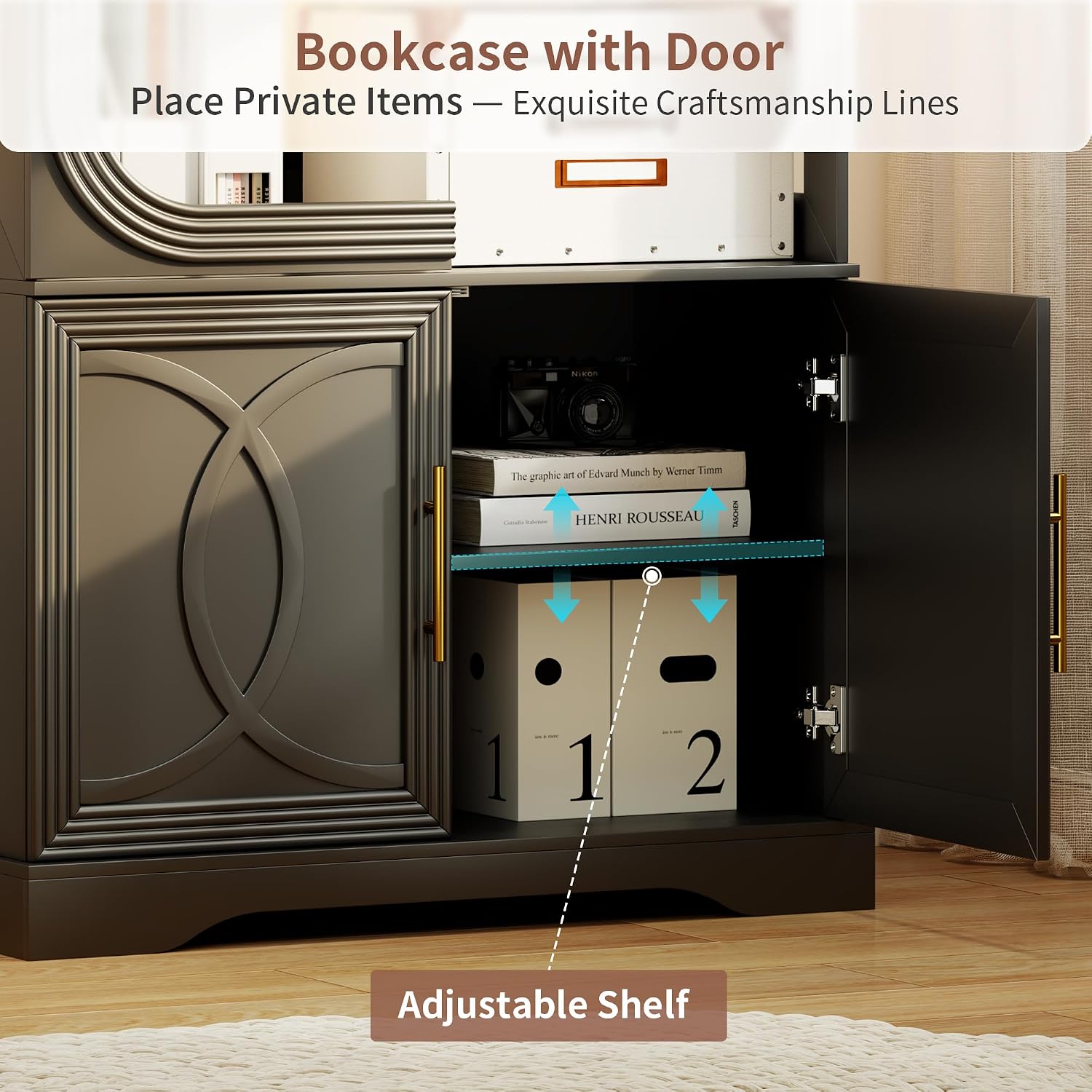 2pc Wood Display Cabinet with Glass Doors, 69' Tall Curio Cabinet with LED Lights, Glass Display Case with Storage and 3 Shelves for Living Room, (Black-2)