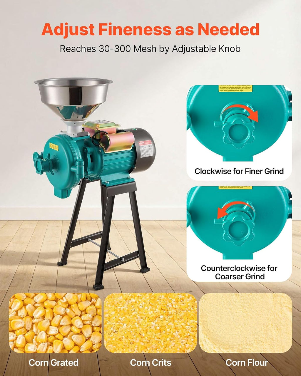 VEVOR Electric Grain Mill Grinder, Commercial Spice Grinders, 1500W Cast Iron Pulverizer Powder Machine with Non-Slip Rubber Feet, for Dry Grains, Spices, Cereals, Coffee, Corn & Pepper
