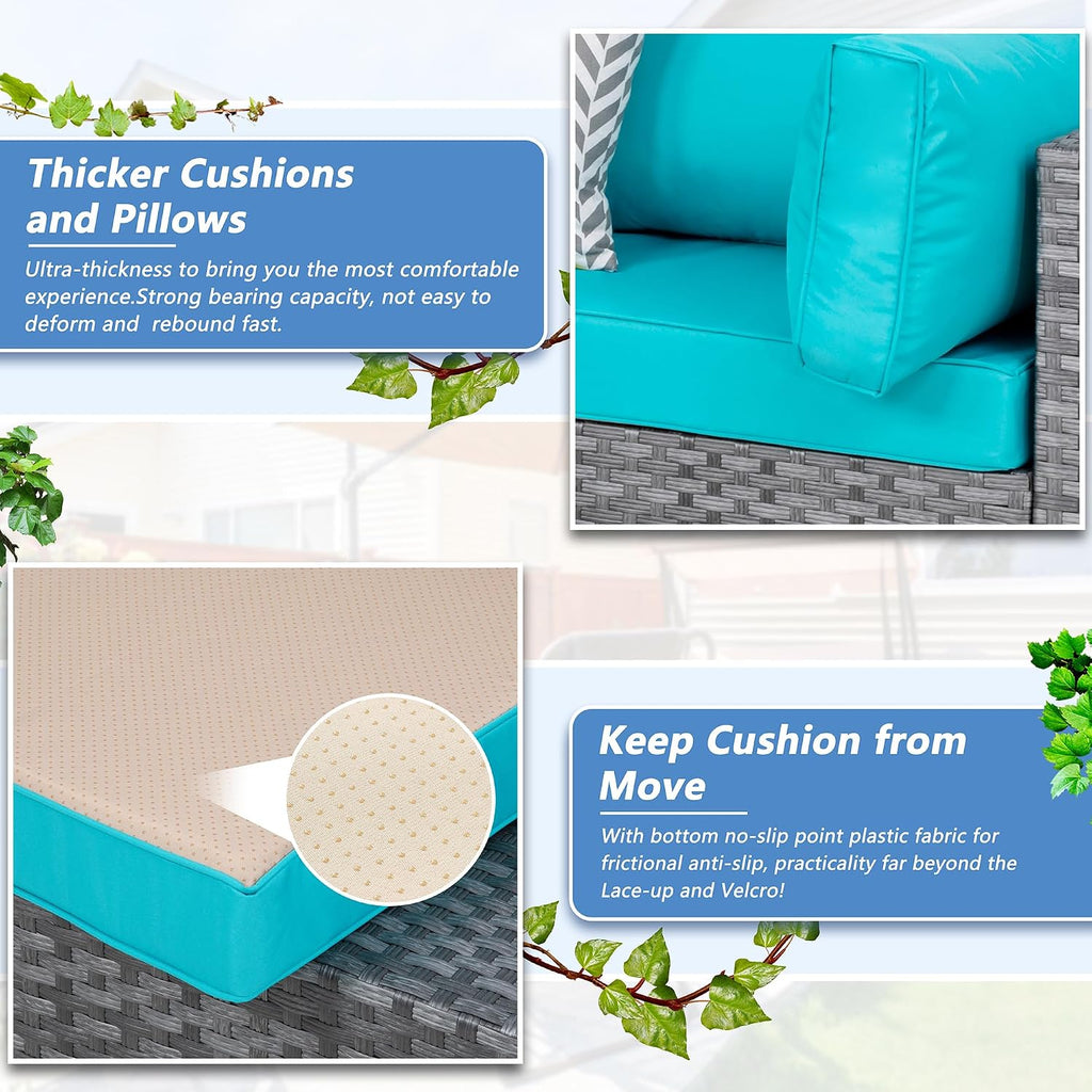 Shintenchi 7 Pieces Outdoor Patio Furniture Sets, Patio Sectional Sofa Couch, Silver Gray PE Wicker Furniture Modular Patio Conversation Sets Patio Sofa with Washable Cushions & Coffee Table (Blue)