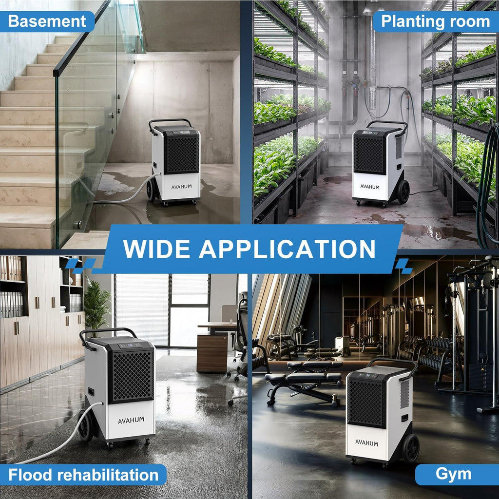 Commercial Dehumidifier,White Industrial Dehumidifier 250 Pint for 8,000 Sq.Ft Basement Warehouse Construction, Large Heavy Duty Commercial Grade Dehumidifiers with Drain Hose, Auto Defrost,Restart