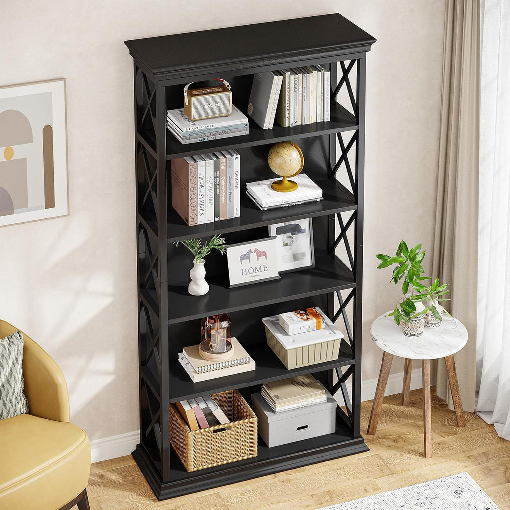 Tribesigns 6-Tier Bookcase, 71 Inches Industrial Bookshelves and Bookcases, Floor Standing 5 Shelf Display Storage Shelves Tall Bookcase for Home Office, Living Room, Bed Room, All Black