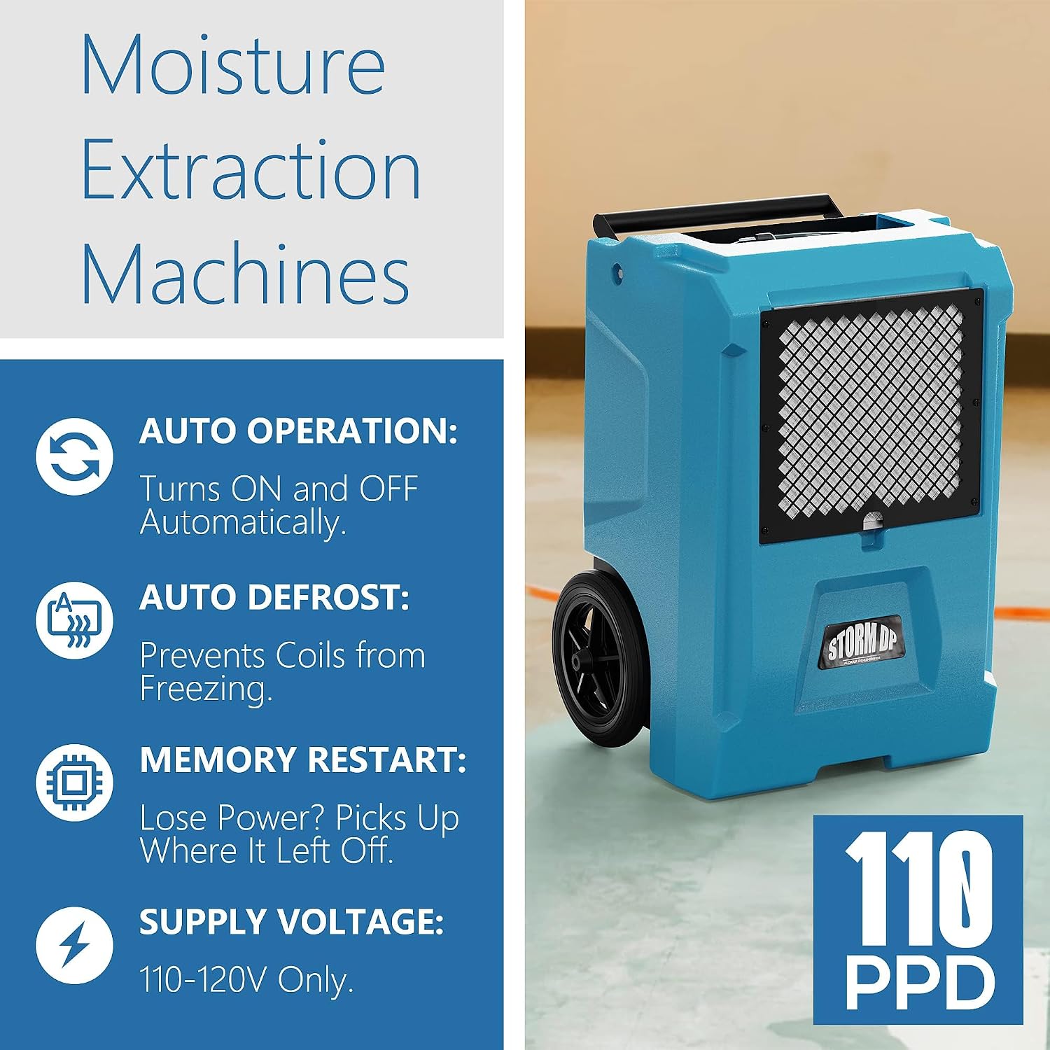 ALORAIR 110 Pints Dehumidifier Commercial Grade Built-in Pump, Includes Drain Hose, Ideal for Large Basements, Industrial or Commercial Spaces and Job Sites, 5 Years Warranty (DP50 Blue)