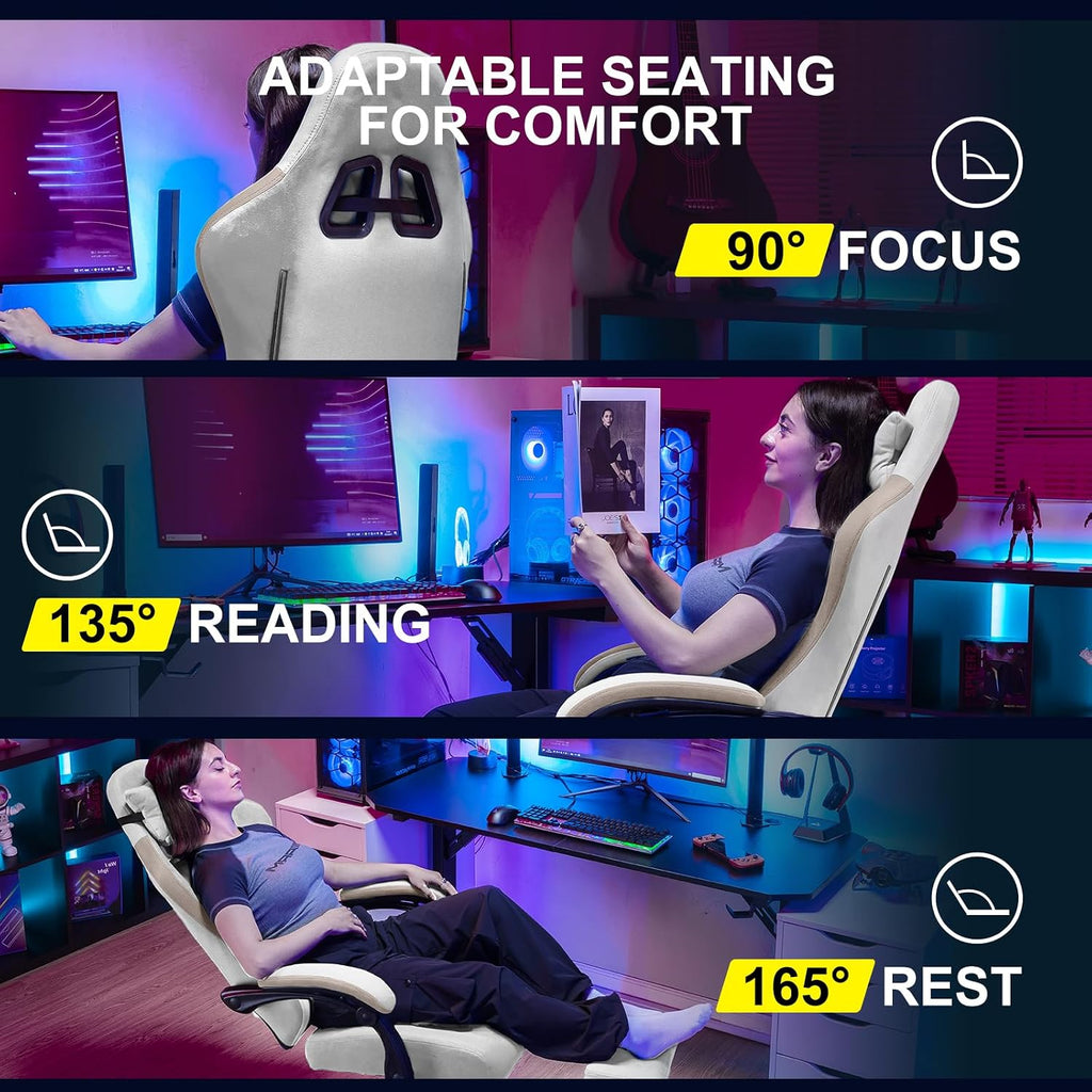 GTPLAYER Gaming Chair, Computer Office Chair with Pocket Spring Cushion, Linkage Armrests and Footrest, High Back Ergonomic Computer Chair with Lumbar Support Task Chair with Footrest