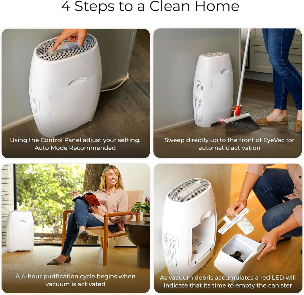 EyeVac Air 2-in-1 HEPA Air Purifier & Touchless Vacuum Automatic Dustpan - Ultra Fast & Powerful - Covers 600 Sq ft - Corded Canister Vacuum, Bagless, Automatic Sensors, 1000 Watt (White/White)