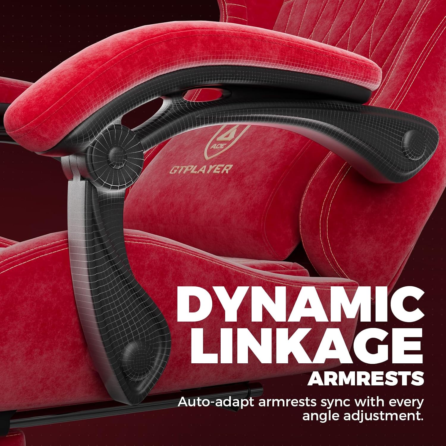 GTPLAYER ACE-PRO Music Gaming Chairs – Built-in Speakers, App Support & Bluetooth Control, Computer Game Chairs with Footrest for Adults, Ergonomic, Reclining, Linkage Armrest, Cherry Red 【Velvet】