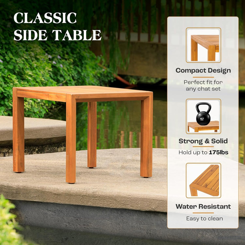 IDZO Natural 3-Piece Patio Bistro Sets with Foldable 400lbs Weight Chairs, a 220lbs Shelf Table, Made from FSC-Certified Acacia Wood, Featuring Washable Cushions and an Ergonomic Design