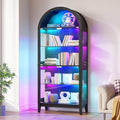 HNEBC Arched Book Shelf with Glass Doors, LED Bookcase with RGB Lights, 5 Tier Cabinet Has 9-Cube Storage, 69' Display Cabinet for Music-Synced Lighting Living Room,Bedroom(Black)