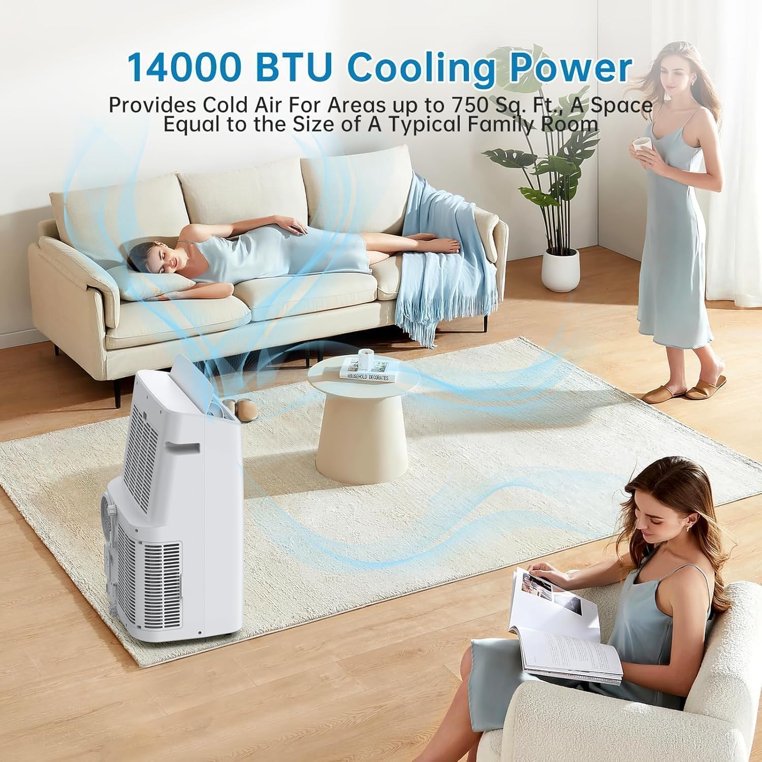 GarveeTech 14,000 BTU Portable Air Conditioner for 750 Sq.Ft - Drainage-Free 3 in-1 w/Cool, Dehumidifier & Fan, 50dB Quiet & No Tools Window Kit for Bedroom/Apartment/Office