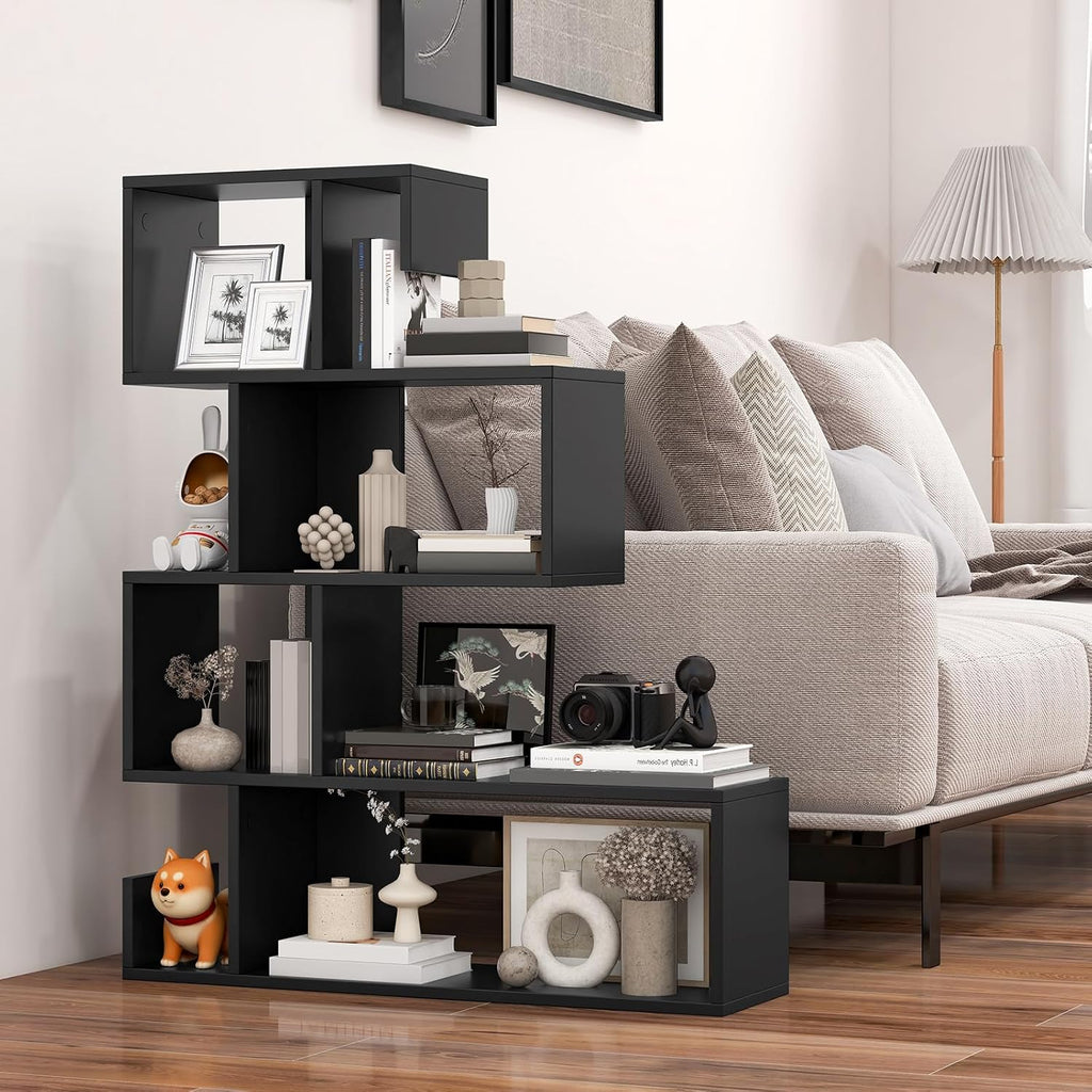 Giantex 5-Tier S-Shaped Bookshelf of 2, Geometric Bookcase w/Open Cubes, Modern Decorative Display Shelf w/Anti-Toppling Kits, Freestanding Storage Rack for Living Room, Study, Home, Office