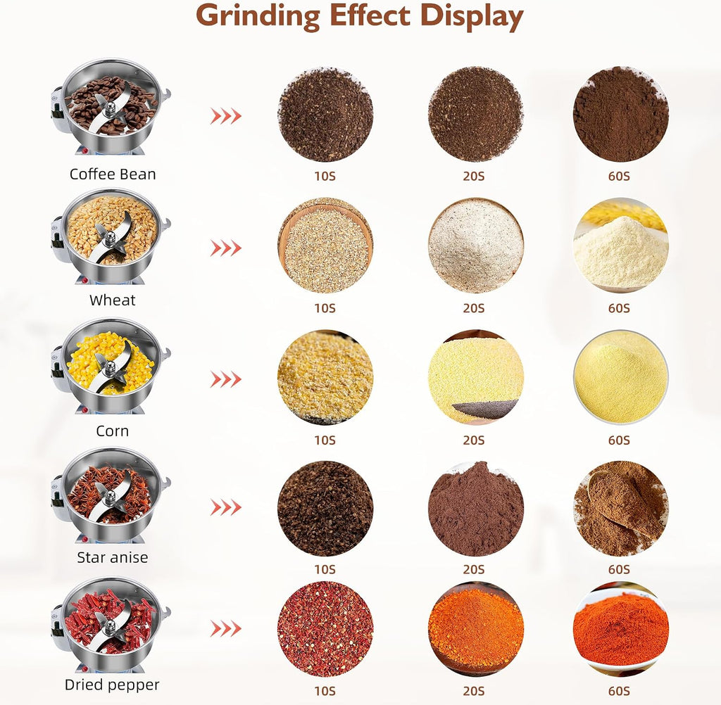 MAGIC MASTER 1000g Grain Mill, High Speed Electric Grinder, Stainless Steel Dry Grinder Machine For Flour, Wheat, Nut, Corn, Rice, Pepper, Herbs, Coffee Beans, Swing, 110V