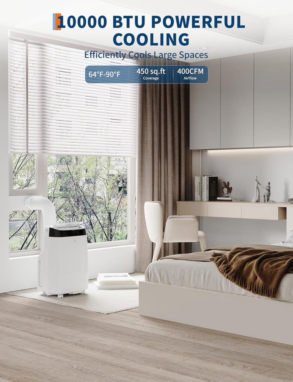 10,000 BTU Portable Air Conditioner with Dehumidifier & Fan, Cools Up to 450 Sq.Ft. Room Air Conditioner, Remote Control, Installation Kits, Auto Swing, Quiet Portable AC Units for Rooms, Black Top