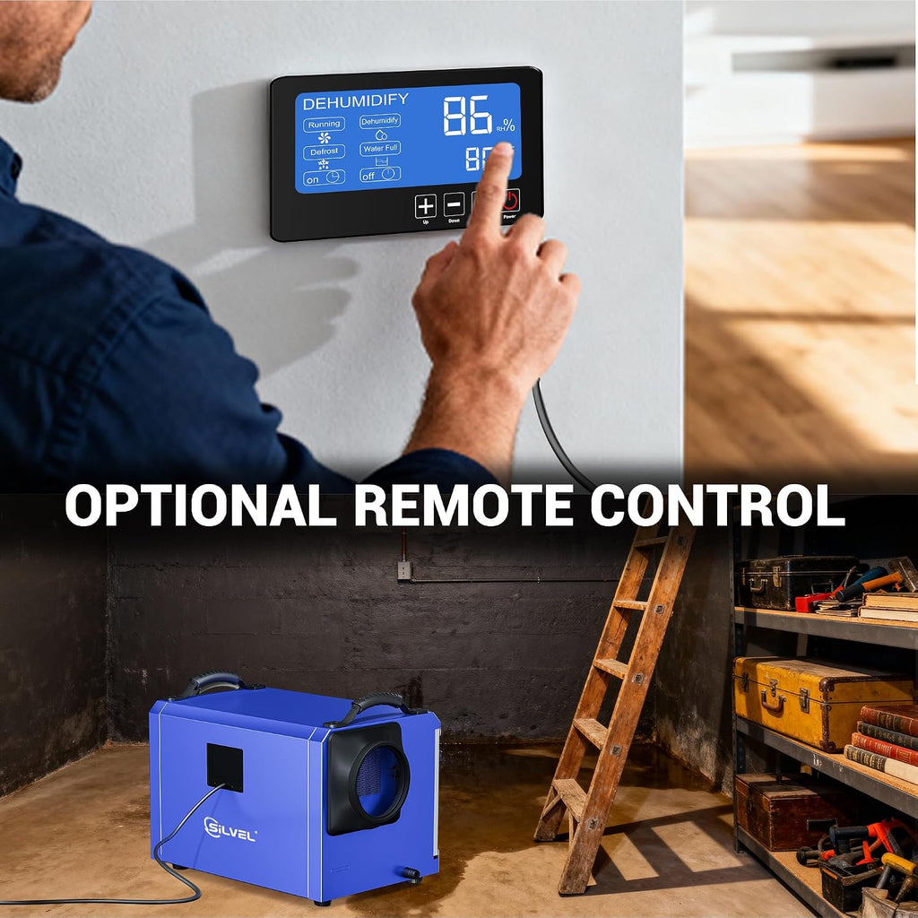 SILVEL 145 Pints Crawl Space Dehumidifier with Drain Hose, Portable Commercial Dehumidifier for Basement and Whole Home, Smart Automatic Defrost, Memory Start, Up to 6000 Sq.Ft, Blue