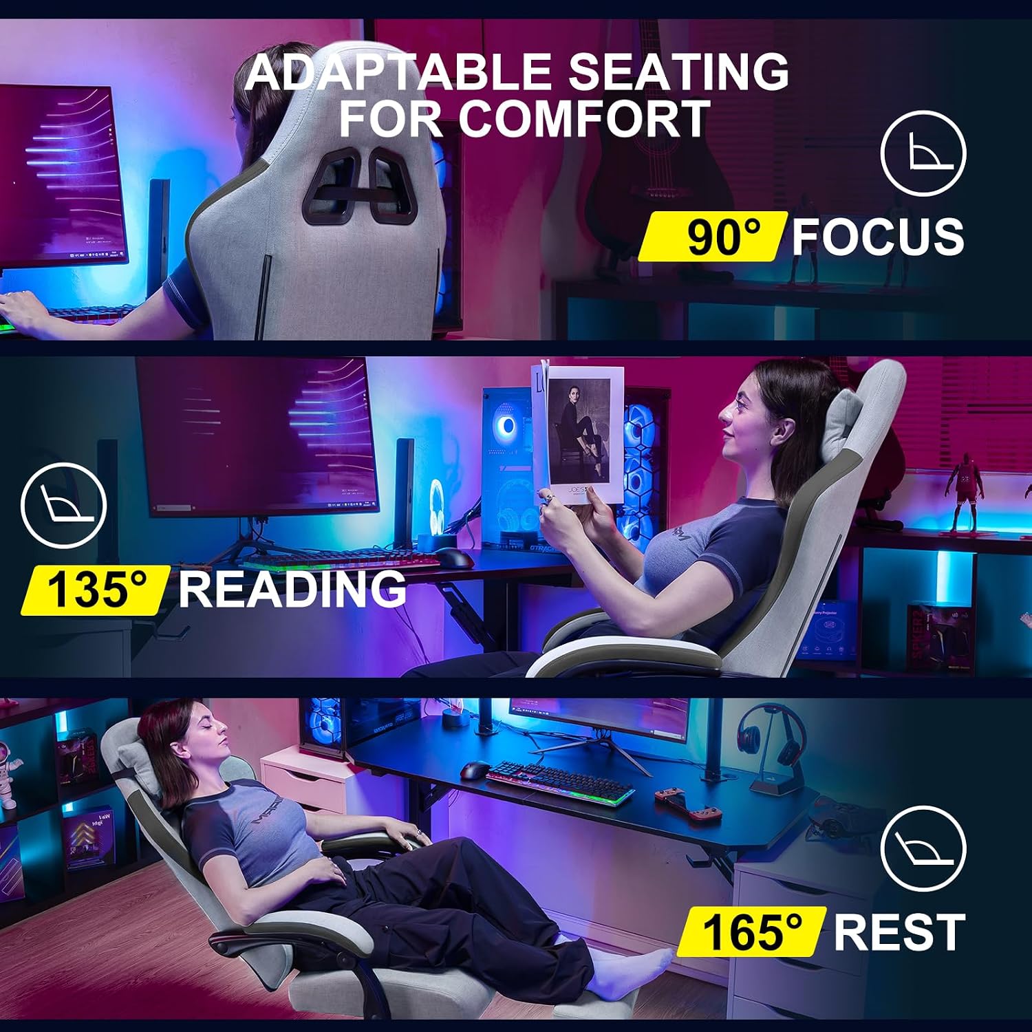 GTPLAYER Gaming Chair, Computer Office Chair with Pocket Spring Cushion, Linkage Armrests and Footrest, High Back Ergonomic Computer Chair with Lumbar Support Task Chair with Footrest