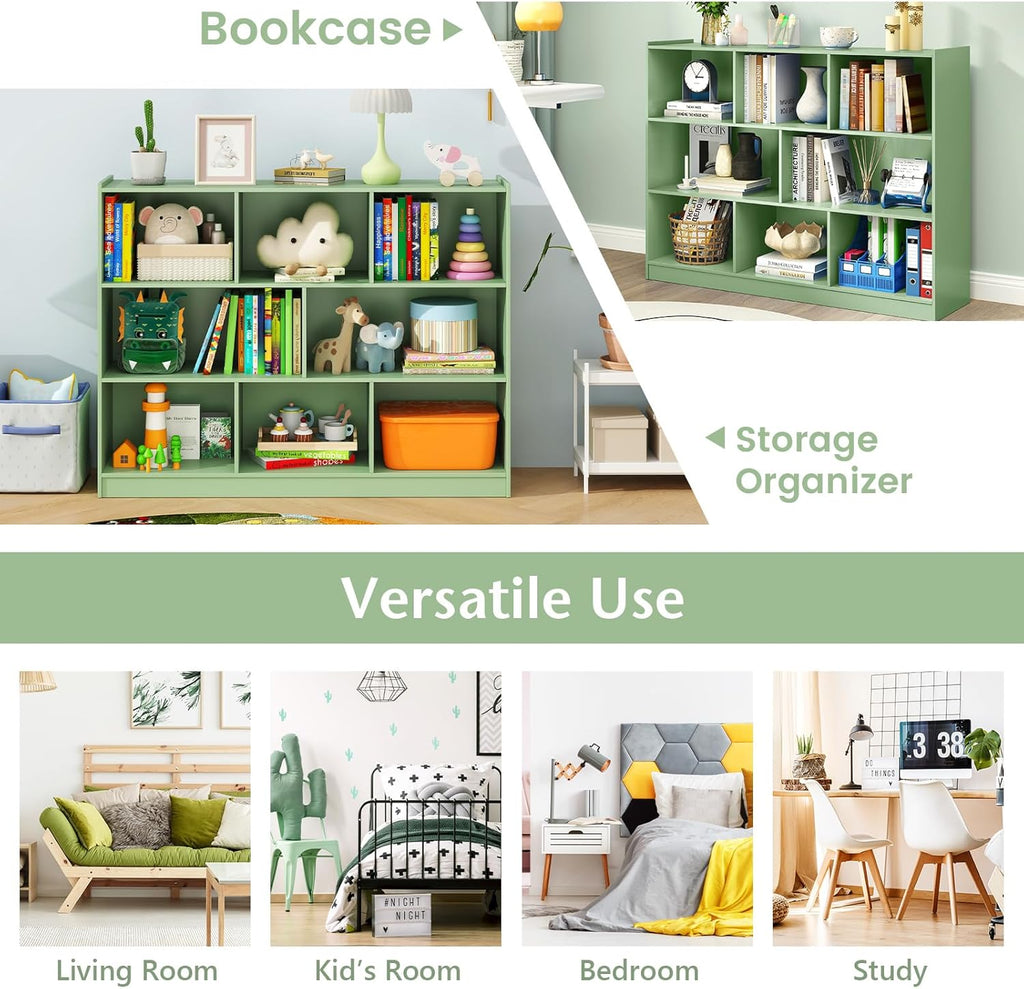 Giantex 8 Cube Bookcase, Freestanding 3-Tier Open Bookshelf, Modern Storage Display Cabinet, Wood Cube Storage Organizer for Living Room, Kid's Room, Mint Green