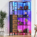 AFLUI Corner Bookshelf with LED Light Strips & 4 Fabric Drawers, 5-Tier Convertible Corner Shelf with Display Shelf, Large Wood Industrial Bookcase for Living Room, Bedroom, Home Office, Rustic Brown