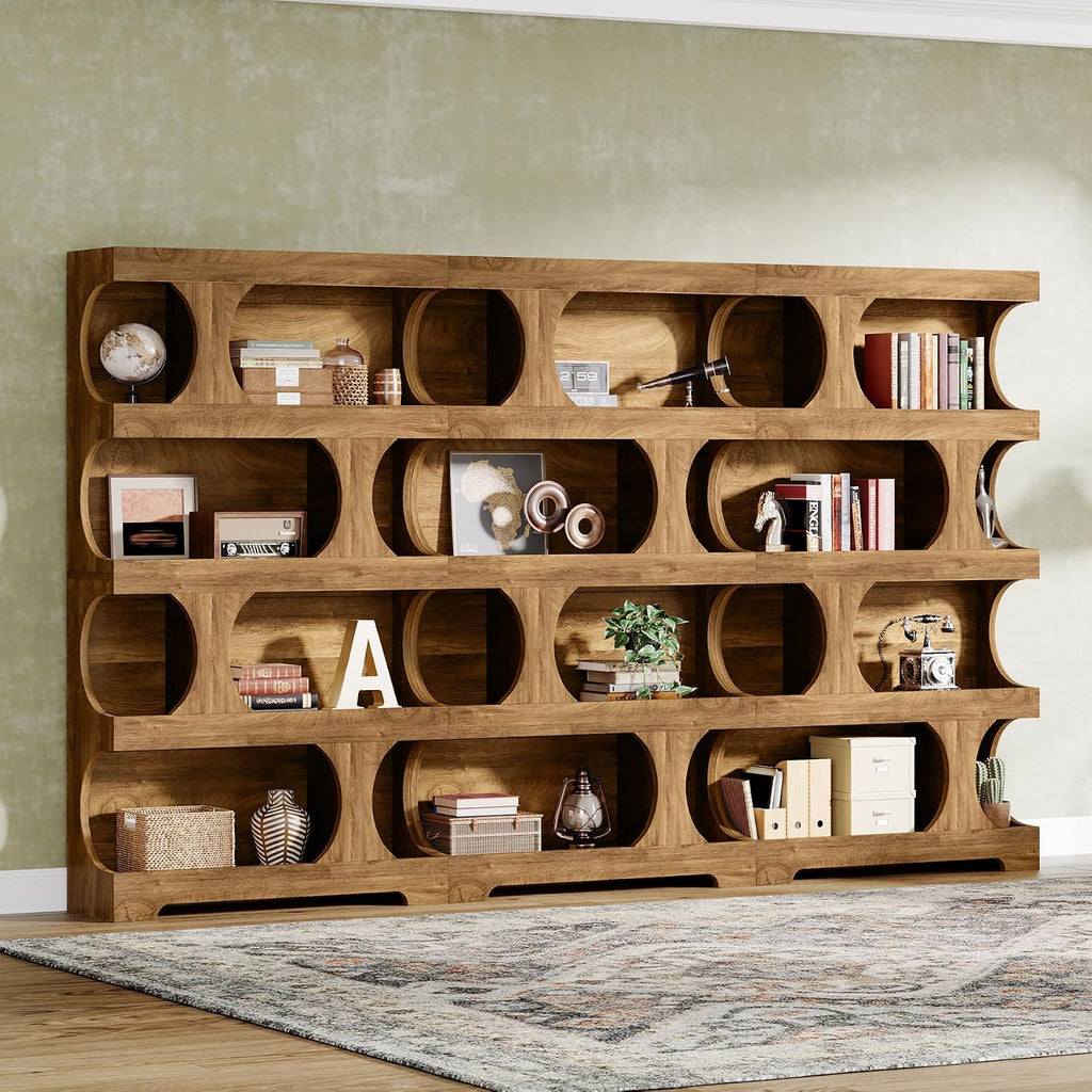 Tribesigns 71' Tall Bookcase, 4-Tier S-Shaped Bookshelf, Wood Decorative Storage Shelving, Modern Freestanding Display Shelves, Large Library Book Shelf Unit for Home Office Living Room Bedroom, Brown
