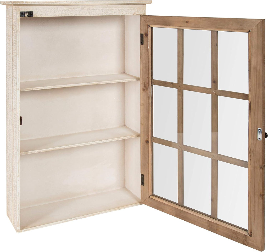 Kate and Laurel Hutchins Decorative Farmhouse Wood Wall Storage Cabinet with Window Pane Glass Door, Rustic and White