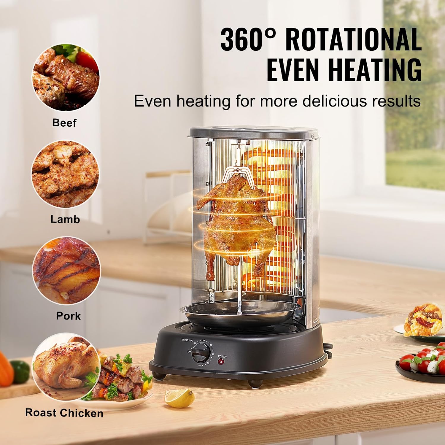 Happybuy Shawarma Grill Machine, Vertical Chicken Cooker, Electric Gyro Rotisserie, Stainless Steel Broiler for Home, Restaurant, Parties