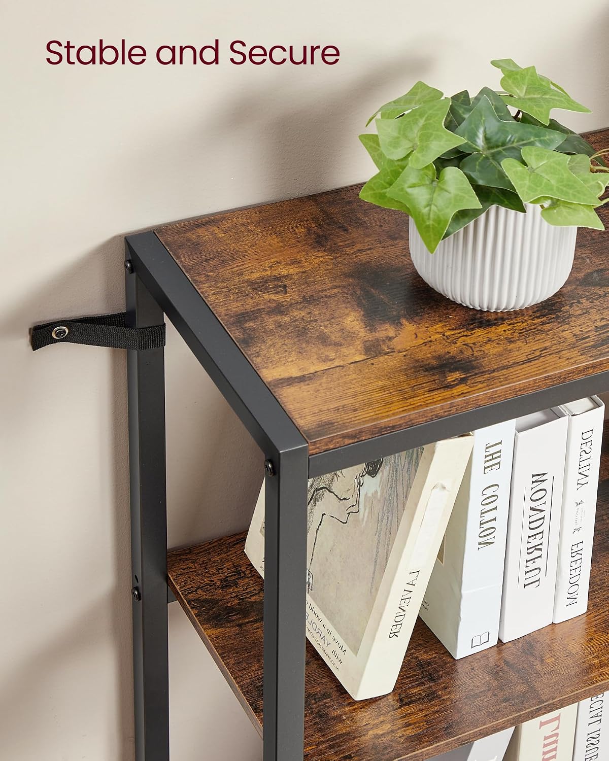 VASAGLE 5 Tier Bookshelf with Metal Frame, Convertible Industrial Corner Shelf, 9.4 x 40.2 x 55.9 Inches, for Living Room, Bedroom, Home Office, Rustic Brown and Ink Black ULLS605KD01