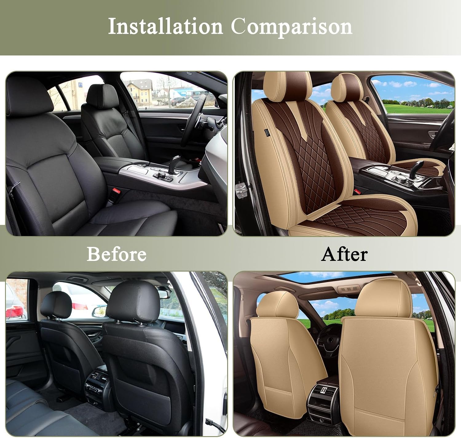 IKABEVEM Breathable Car Seat Covers for Honda Ridgeline 2006-2025 2026, Front Seats, Perforated Leather, Seat Protector, Interior Trim for Honda Ridgeline Accessories (Beige&Brown)
