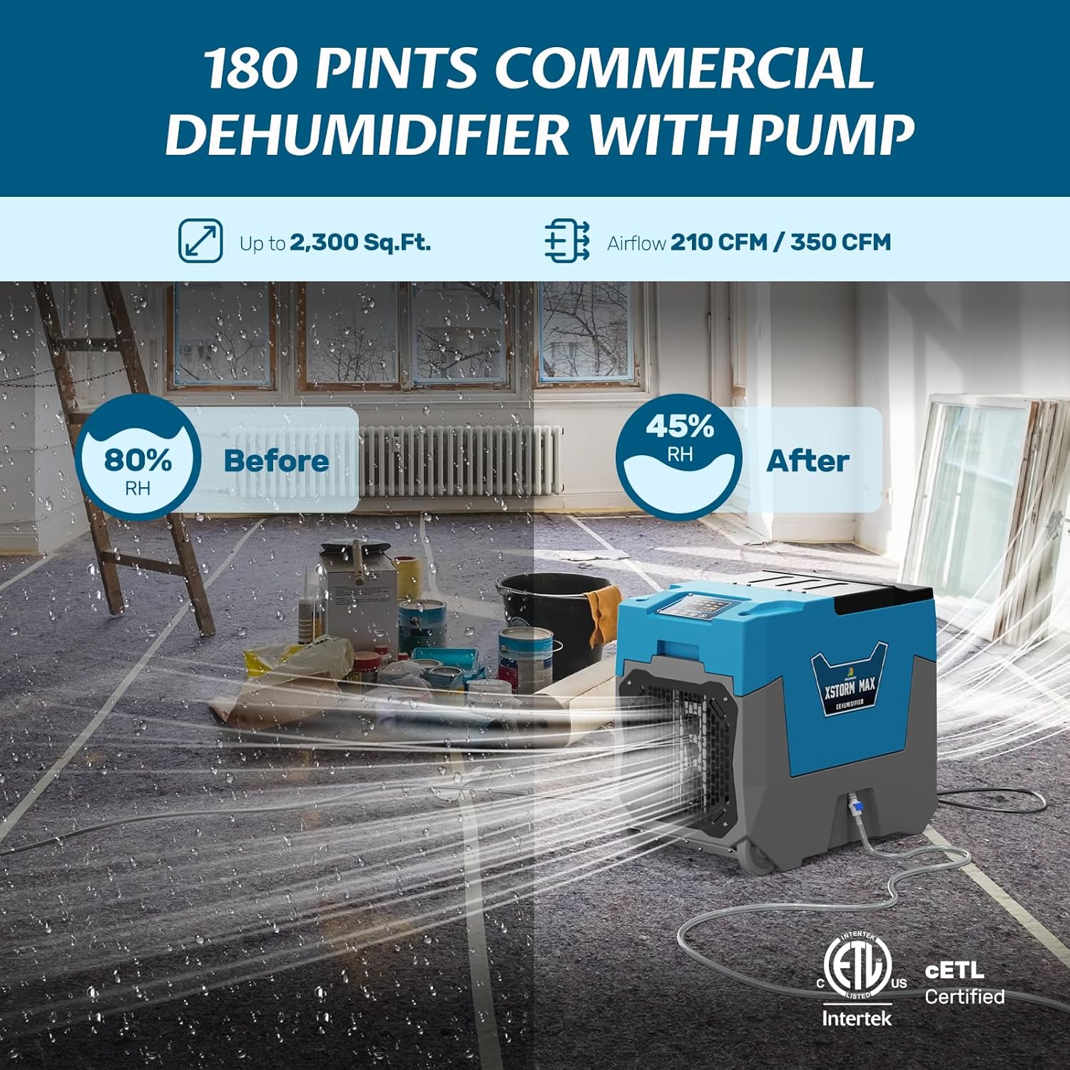 Argendon LGR Commercial Dehumidifier with Pump, 180 Pints Dehumidifiers for Crawl Space, Basements, Large Space, Water Damage Unit, Industrial dehumidifier with Wheels and Handle, 5 Year Warranty