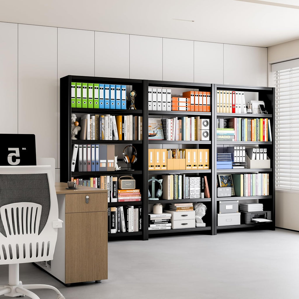 5 Tier Metal Bookshelf, Black 69' Tall Bookcase, Large Heavy Duty Book Shelves, Industrial Wide Book Shelves, Display Storage Shelves for Library Bedroom Living Room Office