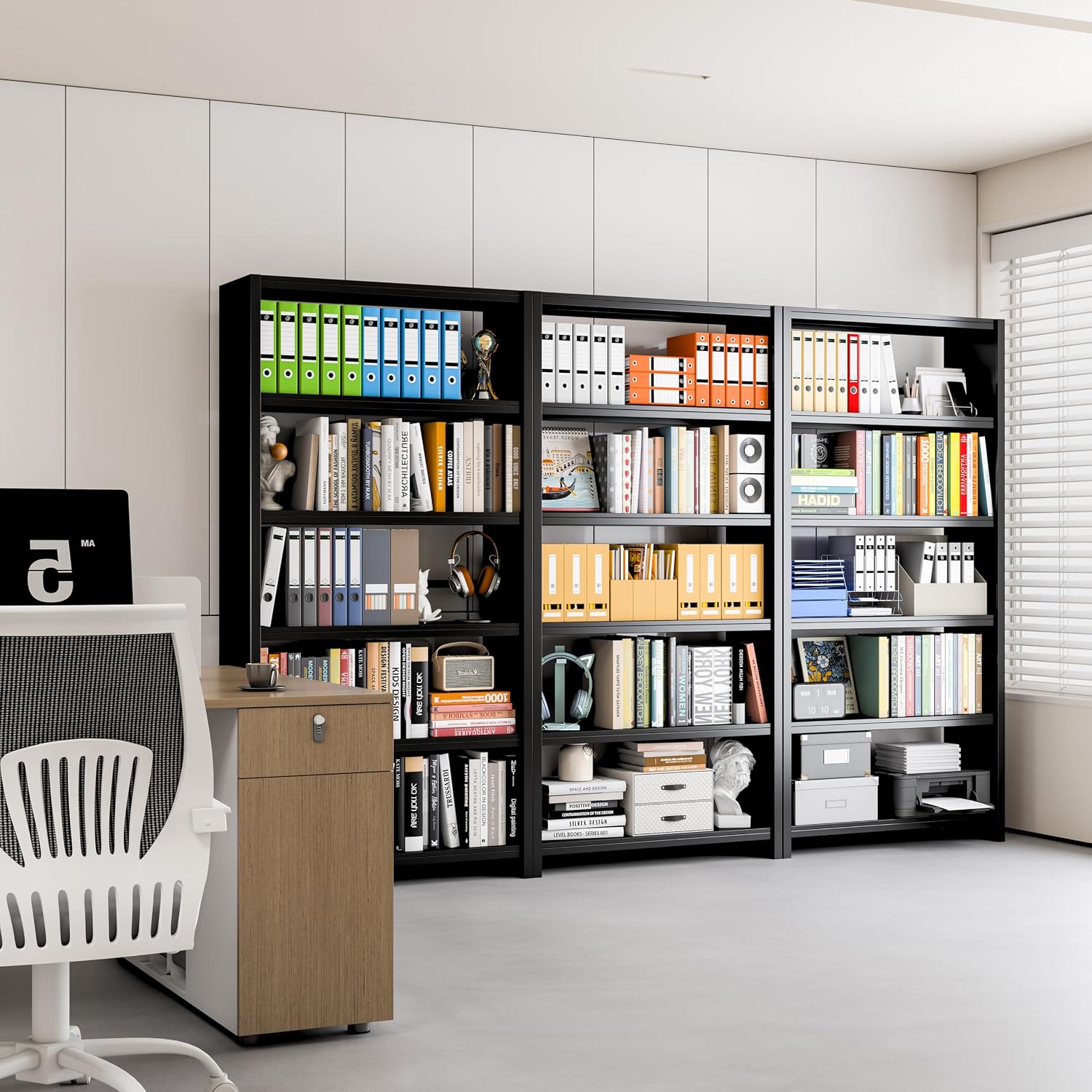 5 Tier Metal Bookshelf, Black 69' Tall Bookcase, Large Heavy Duty Book Shelves, Industrial Wide Book Shelves, Display Storage Shelves for Library Bedroom Living Room Office